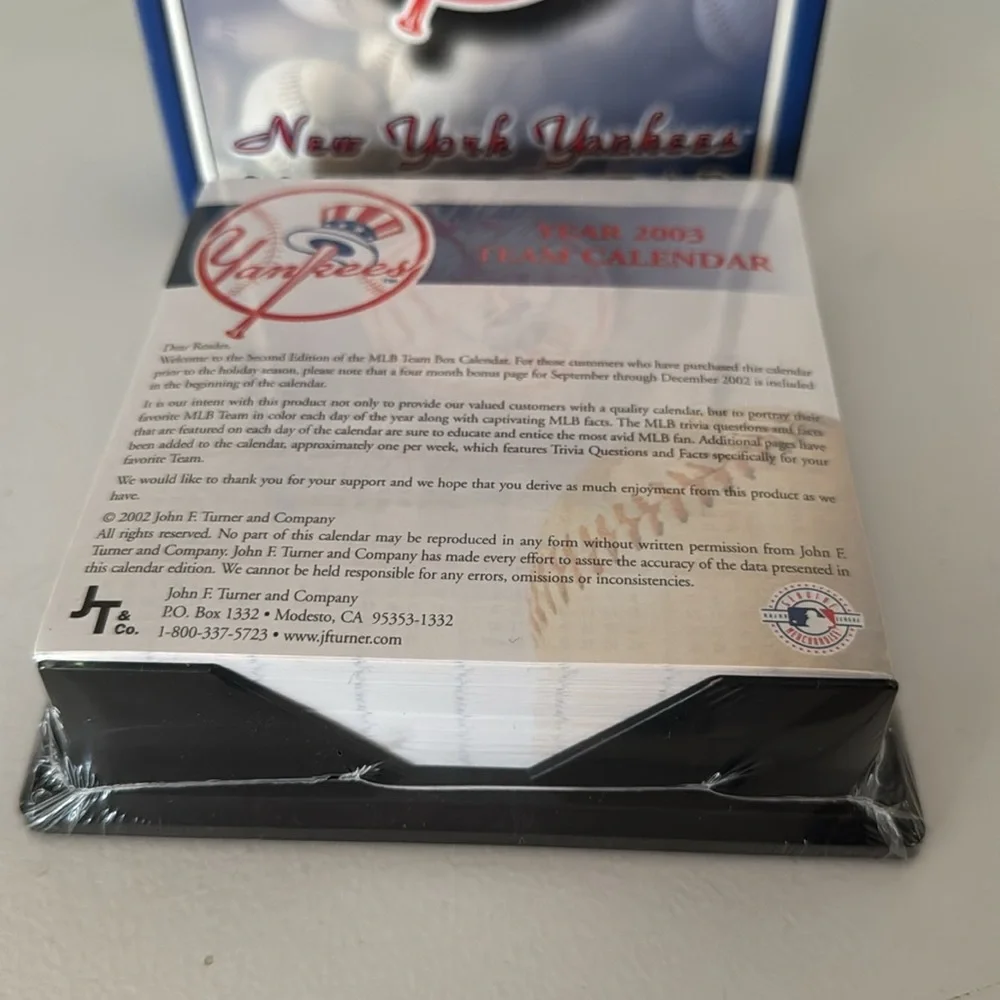 New York Yankees 2003 Box Calendar w/ Facts & Trivia MLB Official New Unopened